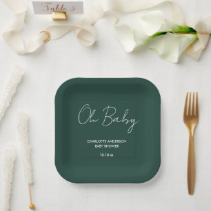 Plato De Papel Guión para la ducha de bebé verde esmeralda modern
