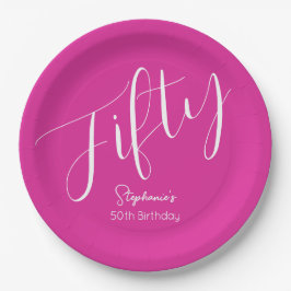 Plato De Papel Guión rosa rosado 50 cumpleaños