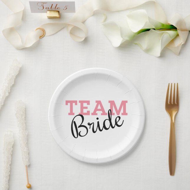 Plato De Papel Guión rosado de Team Bride (Boda)