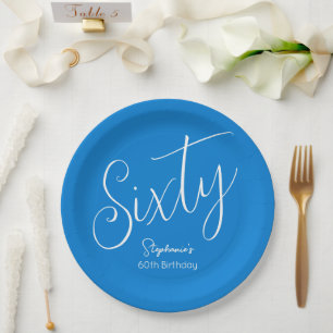 Plato De Papel Guión simple moderno Azul 60 cumpleaños