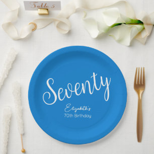 Plato De Papel Guión simple moderno Azul 70 cumpleaños