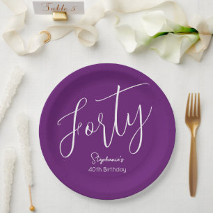 Plato De Papel Guión simplemente moderno Otoño Morado 40 cumpleañ