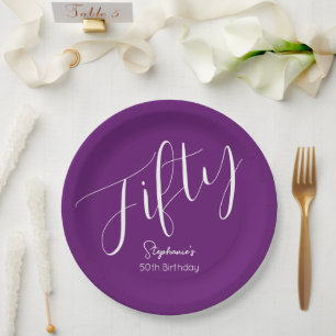Plato De Papel Guión simplemente moderno Otoño Morado 50 cumpleañ