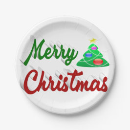 Plato De Papel Guión verde rojo del árbol de navidad