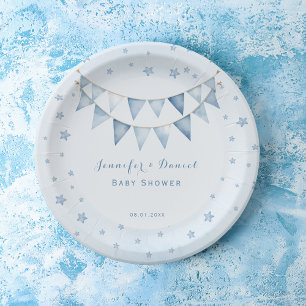 Plato De Papel Guirnalda de Cumpleaños de Bebé Lindo Azul Celeste