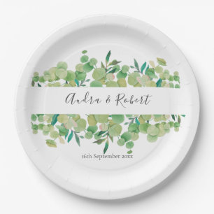 Plato De Papel Guirnalda de eucalipto para boda