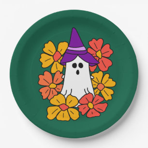 Plato De Papel Guirnalda de flor fantasma de Halloween