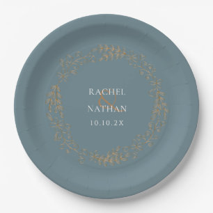 Plato De Papel Guirnalda de Laurel Dorado Personalizada