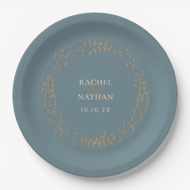 Plato De Papel Guirnalda de Laurel Dorado Personalizada (Anverso)