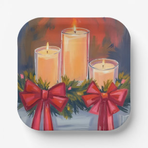 Plato De Papel Guirnalda de velas de Navidad Pintura acuarela