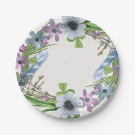 Plato De Papel Guirnalda floral azul