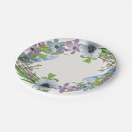 Plato De Papel Guirnalda floral azul