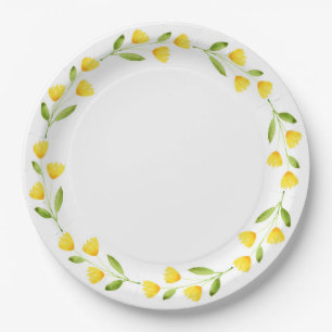 Plato De Papel Guirnalda floral de acuarela amarilla 