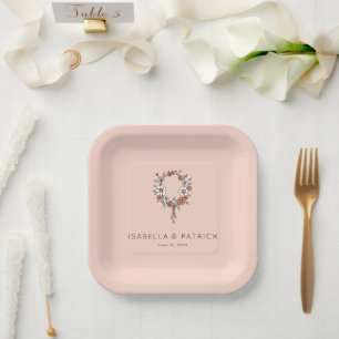 Plato De Papel Guirnalda floral de melocotón caprichosa