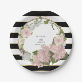 Plato De Papel Guirnalda floral del Hydrangea rayado ancho