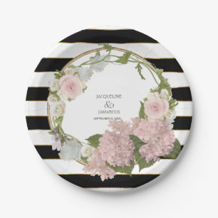 Plato De Papel Guirnalda floral del Hydrangea rayado ancho