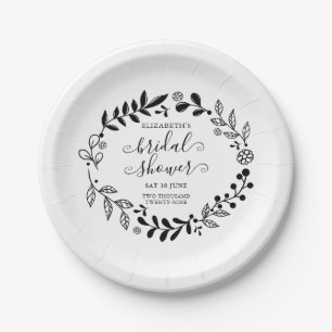 Plato De Papel Guirnalda floral en blanco y negro para despedida
