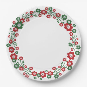 Plato De Papel Guirnalda floral escandinava del navidad