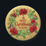 Plato De Papel Guirnalda ROJA personalizada de las FELICES<br><div class="desc">Placas de papel de la fiesta de Navidad perfecta guau a sus huéspedes.  Colores verdes del oro rojo con la guirnalda.  Las FELICES NAVIDAD se pueden corregir a BUENAS FIESTAS.  El apellido se puede corregir a y FELIZ AÑO NUEVO. ¡Consiga las servilletas a juego!</div>