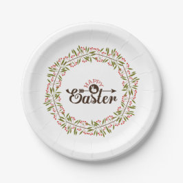 Plato De Papel Guirnalda Y Conejo Verde Y Rojo