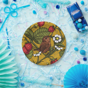 Plato De Papel Guirnaldas y fresas en mostaza