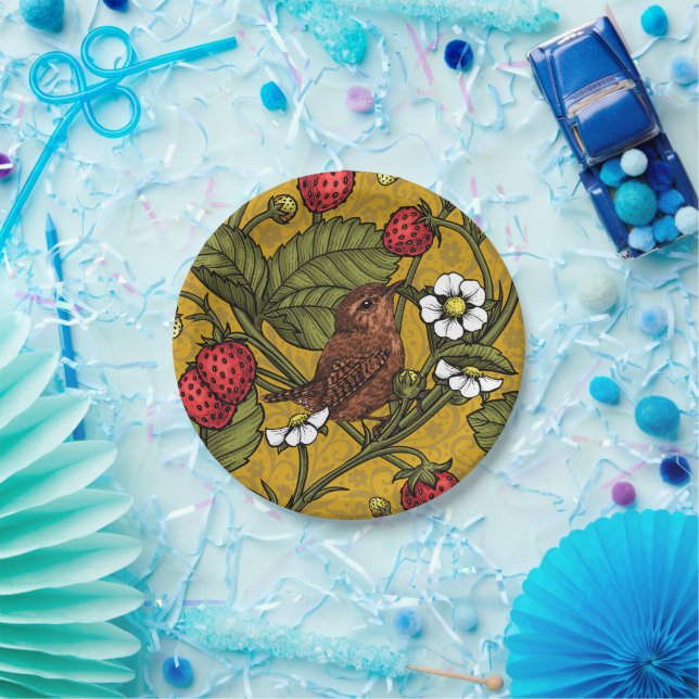 Plato De Papel Guirnaldas y fresas en mostaza (Fiesta)