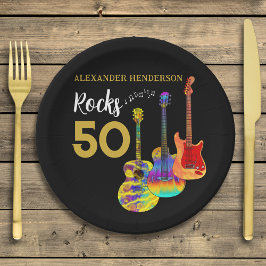 Plato De Papel Guitar 50 cumpleaños fiesta 50 rocas