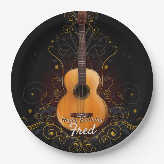 Plato De Papel Guitarra acústica de la elegancia oscura del (Anverso)