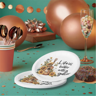 Plato De Papel Guitarra De Nombre personalizar Con Girasol