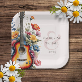 Plato De Papel Guitarra Flor Silvestre Ampersand Musical Boda