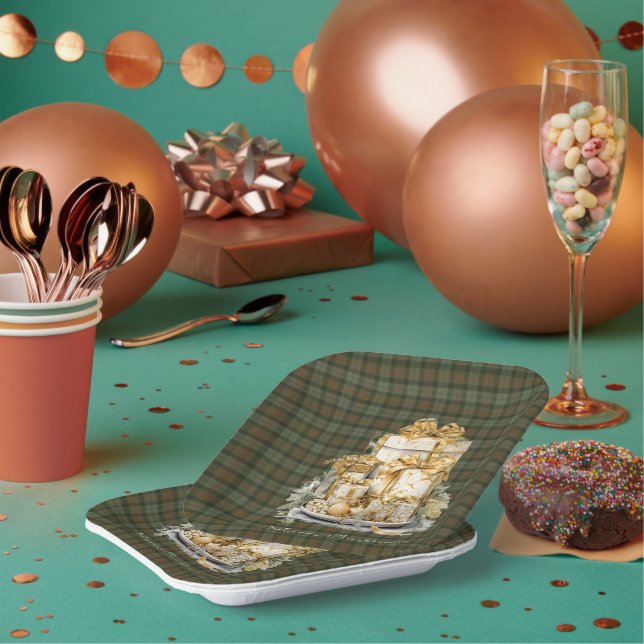 Plato De Papel Gunn Weathered Tartan Christmas  Paper Plates (Multi)