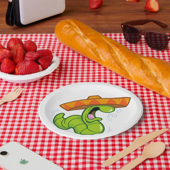 Plato De Papel Gusano ebrio con Fiesta mexicano de Sombrero (Subido por el creador)