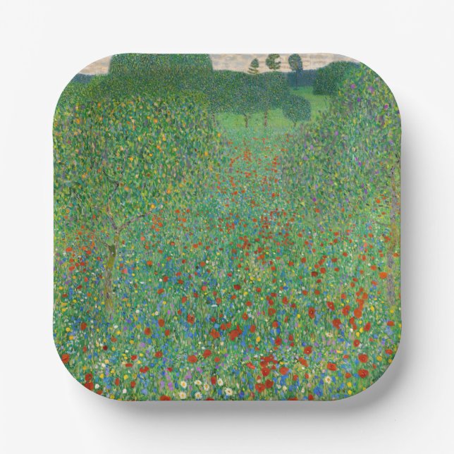 Plato De Papel Gustav Klimt - Campo de amapola (Anverso)