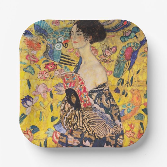 Plato De Papel Gustav Klimt - Dama de fans (Anverso)