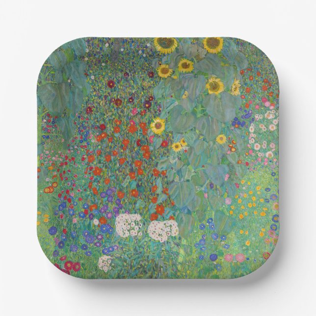 Plato De Papel Gustav Klimt - Jardín de campo con girasoles (Anverso)