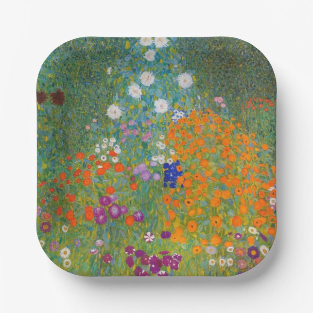 Plato De Papel Gustav Klimt - Jardín de flores (Anverso)