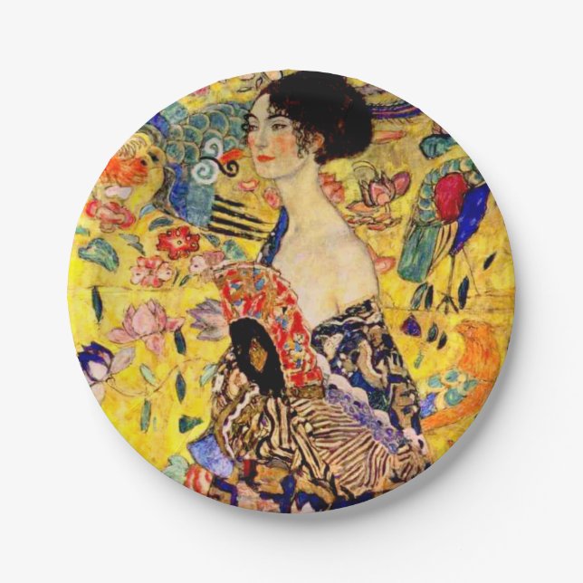 Plato De Papel Gustav Klimt Lady con ventilador (Anverso)