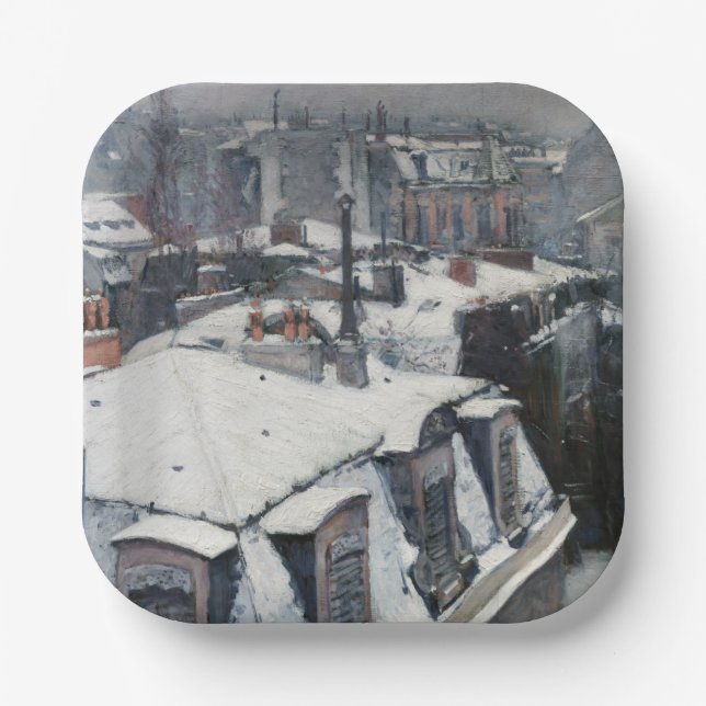 Plato De Papel Gustave Caillebotte - Tejados bajo la Nieve (Anverso)