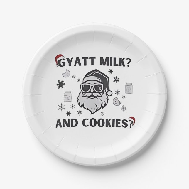 Plato De Papel Gyatt Milk and Cookies Funny Santa Gen Alpha (Anverso)