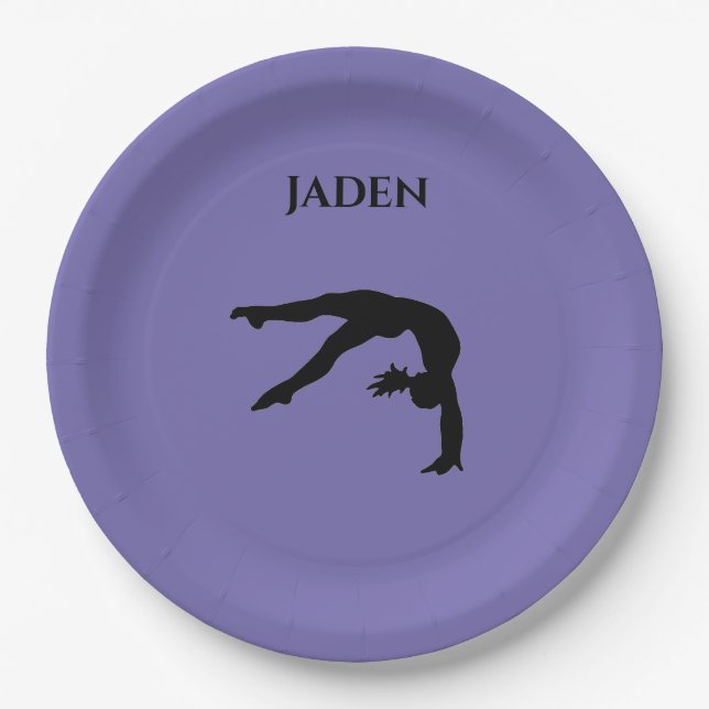 Plato De Papel Gymnastics paper plates with personalized name. (Anverso)