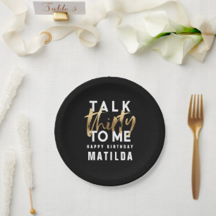Plato De Papel Háblame del cumpleaños de la tipografía moderna
