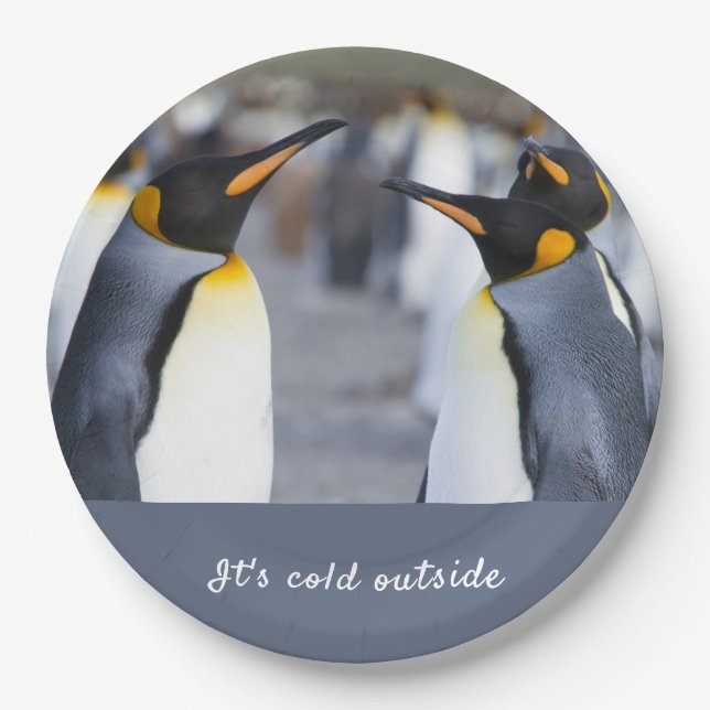 Plato De Papel Hace frío afuera de la foto del Rey Pingüino con t (Anverso)
