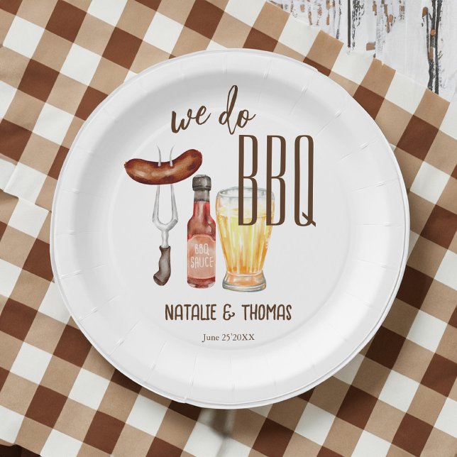 Plato De Papel Hacemos barbacoa barbacoa duchas de novias duchas (We do BBQ barbecue bridal shower couples shower monogrammed Paper Plates personalized table decor)