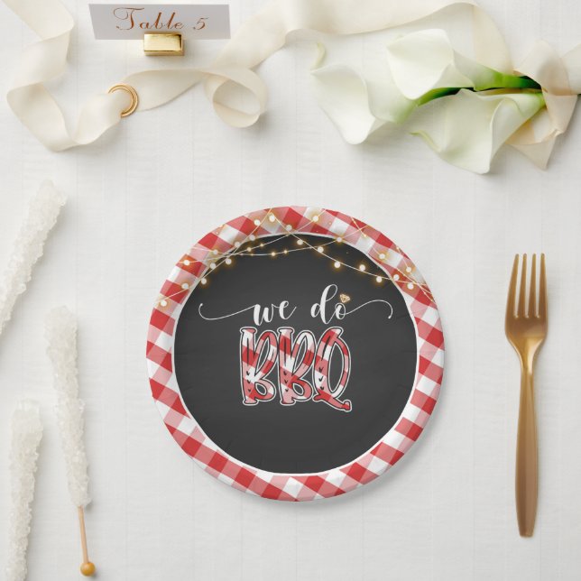 Plato De Papel Hacemos Placa de papel BBQ - Gingham (Boda)