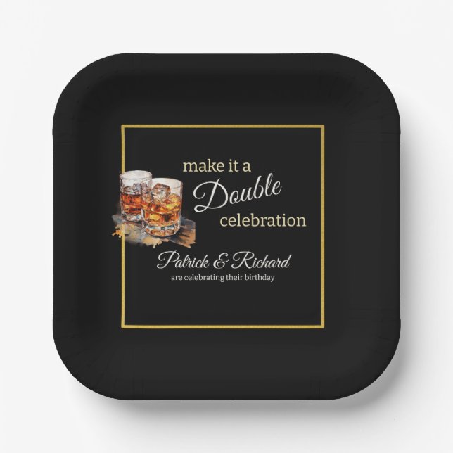 Plato De Papel Hacerlo una doble celebración Black Whiskey Glass (Anverso)