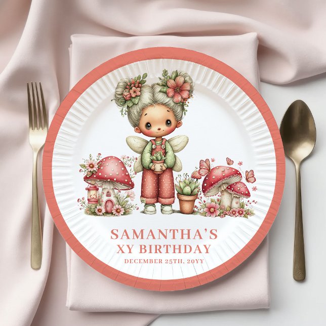 Plato De Papel Hada agraciada Cumpleaños 4 Flores Blush de Papel (Graceful Fairy 4th Birthday Blush Flowers Paper Plates)