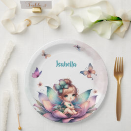 Plato De Papel Hada bonita sentada dentro de una flor