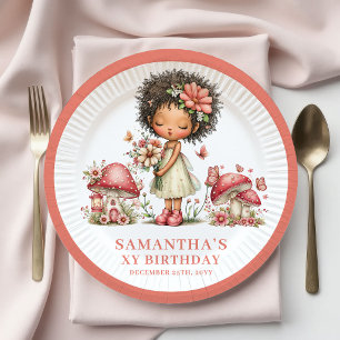Plato De Papel Hada Brillante Cumpleaños 6º Rosa Hongo Papel  