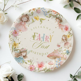 Plato De Papel Hada Colorida Cumpleaños Primero Jardín Encantado