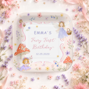 Plato De Papel Hada de Flor Silvestre Caprichosa Cumpleaños Prime